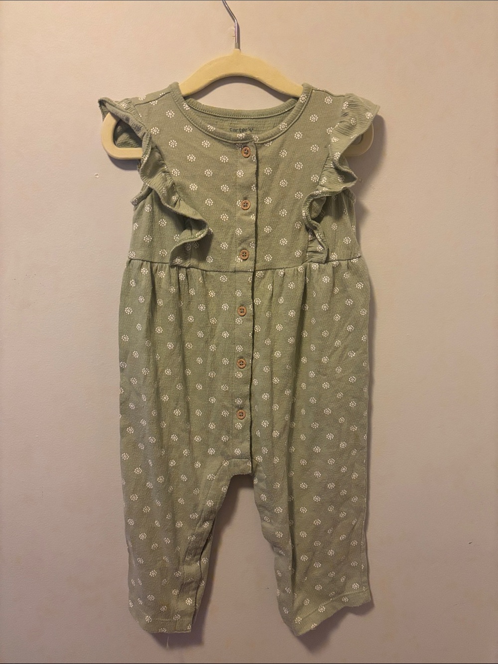 Carter's Light Sage Floral Ruffle Romper